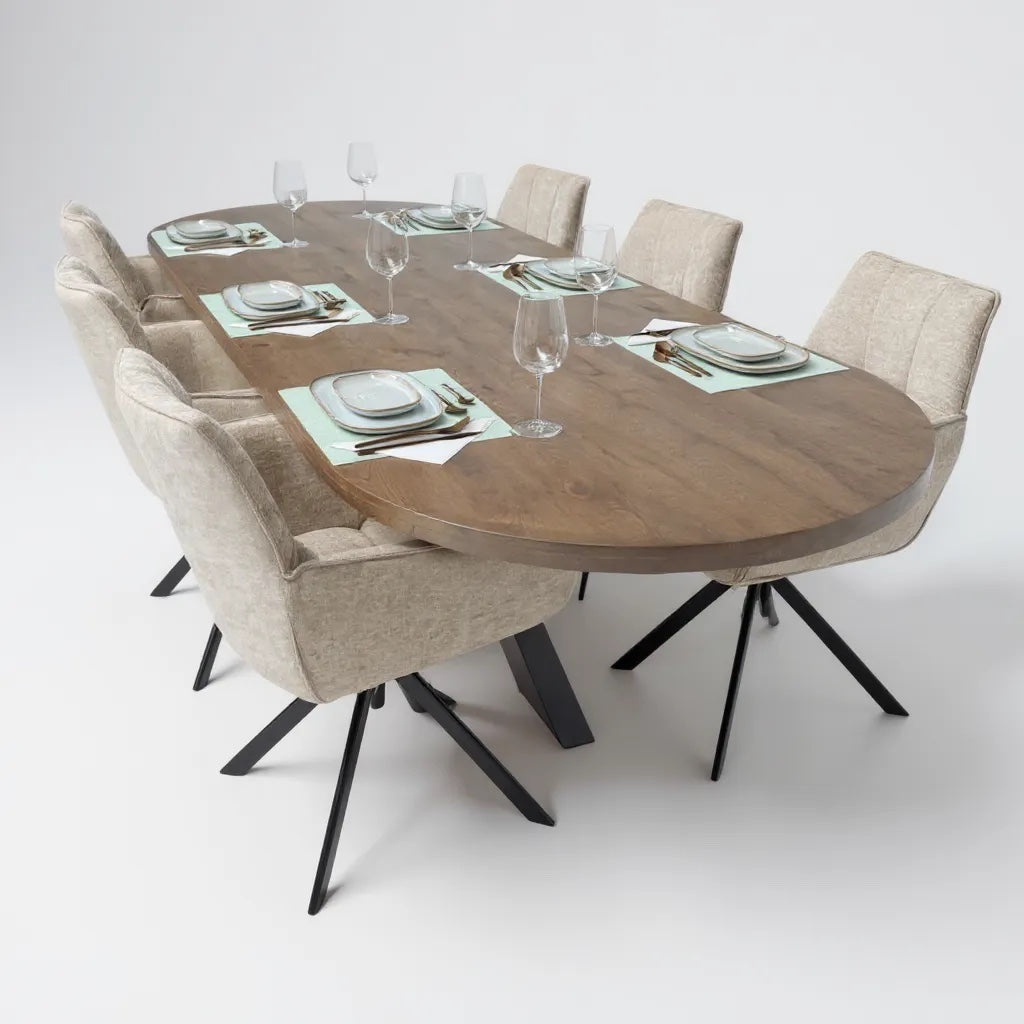 Table flat oval oak - Flower leg - Pura Natura