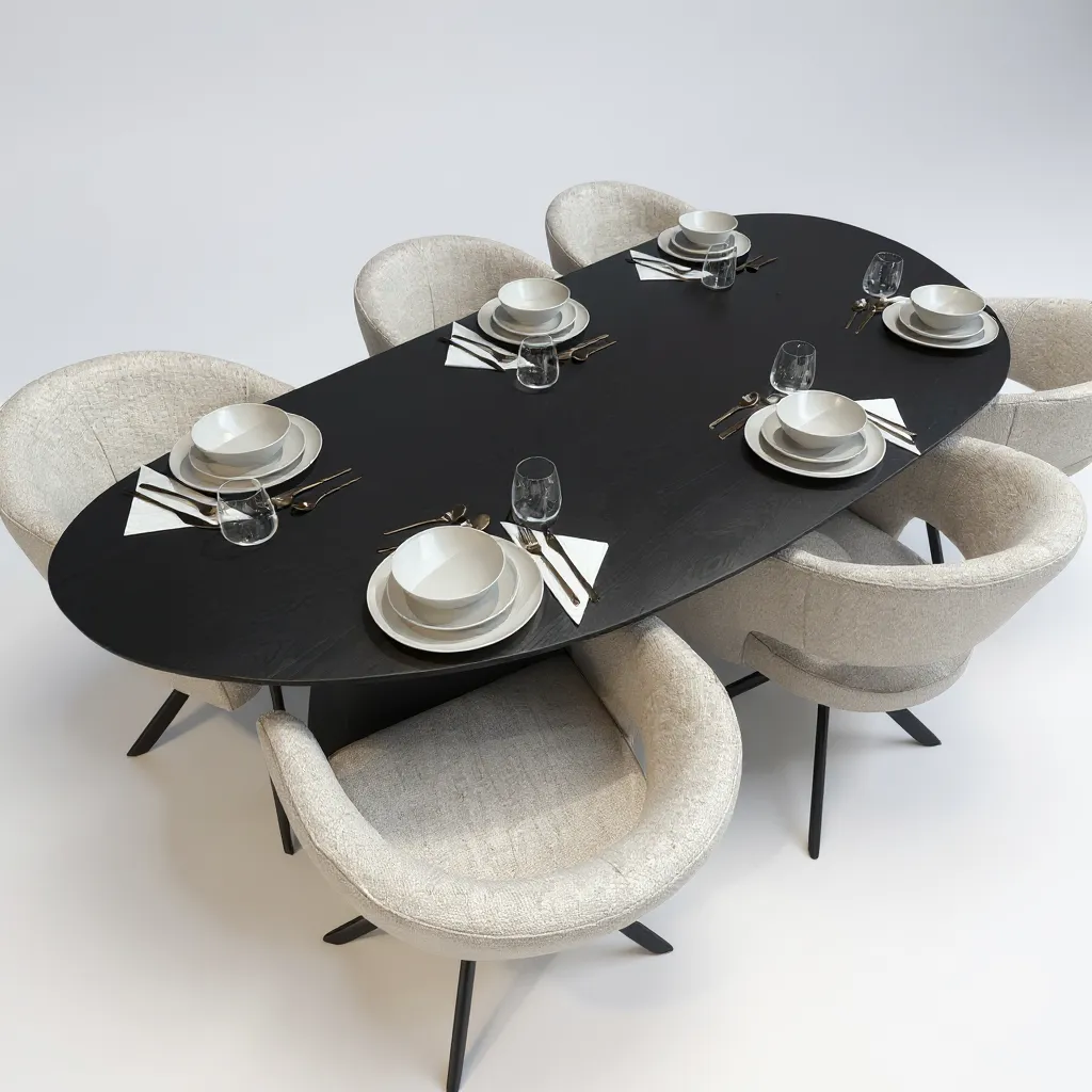 Tafel Organisch eikenhout - Set Kegelpoot - Dark Grey