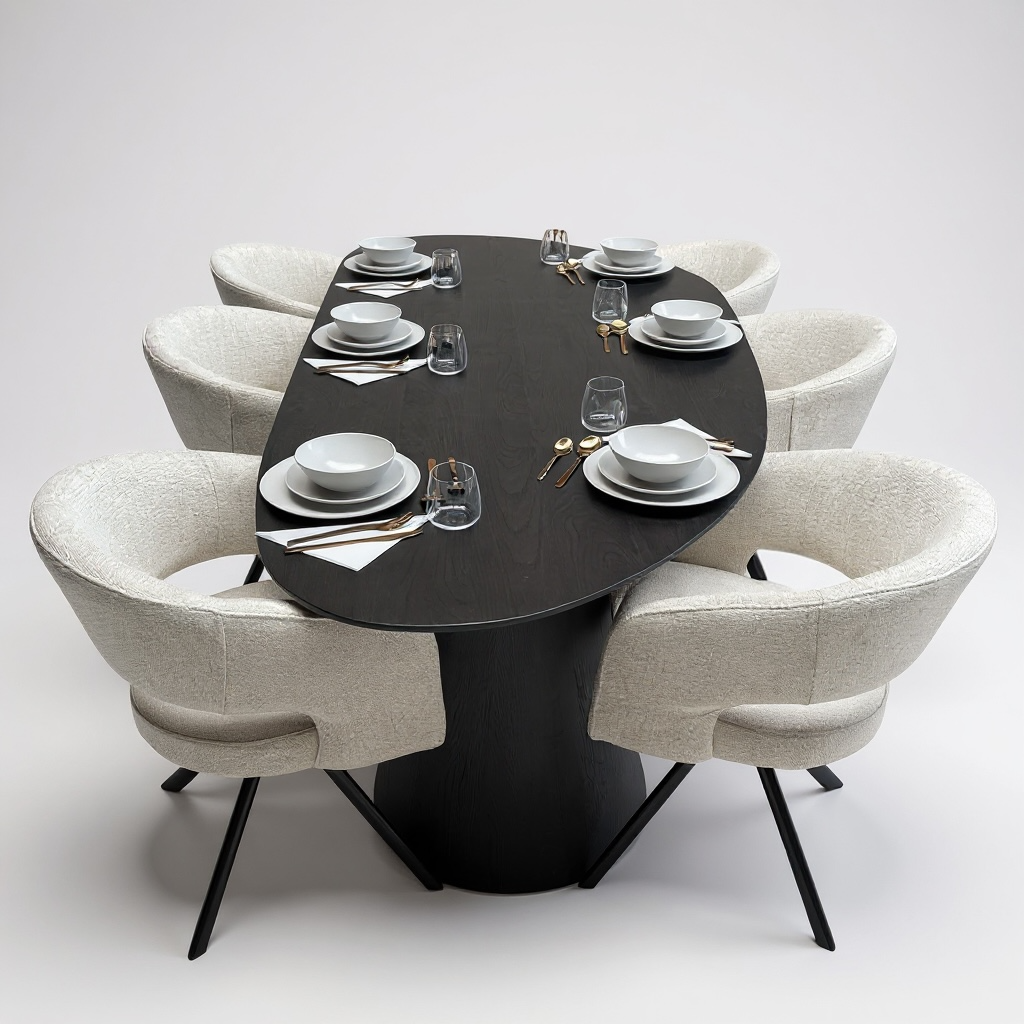 Tafel Organisch eikenhout - Set Kegelpoot - Dark Grey