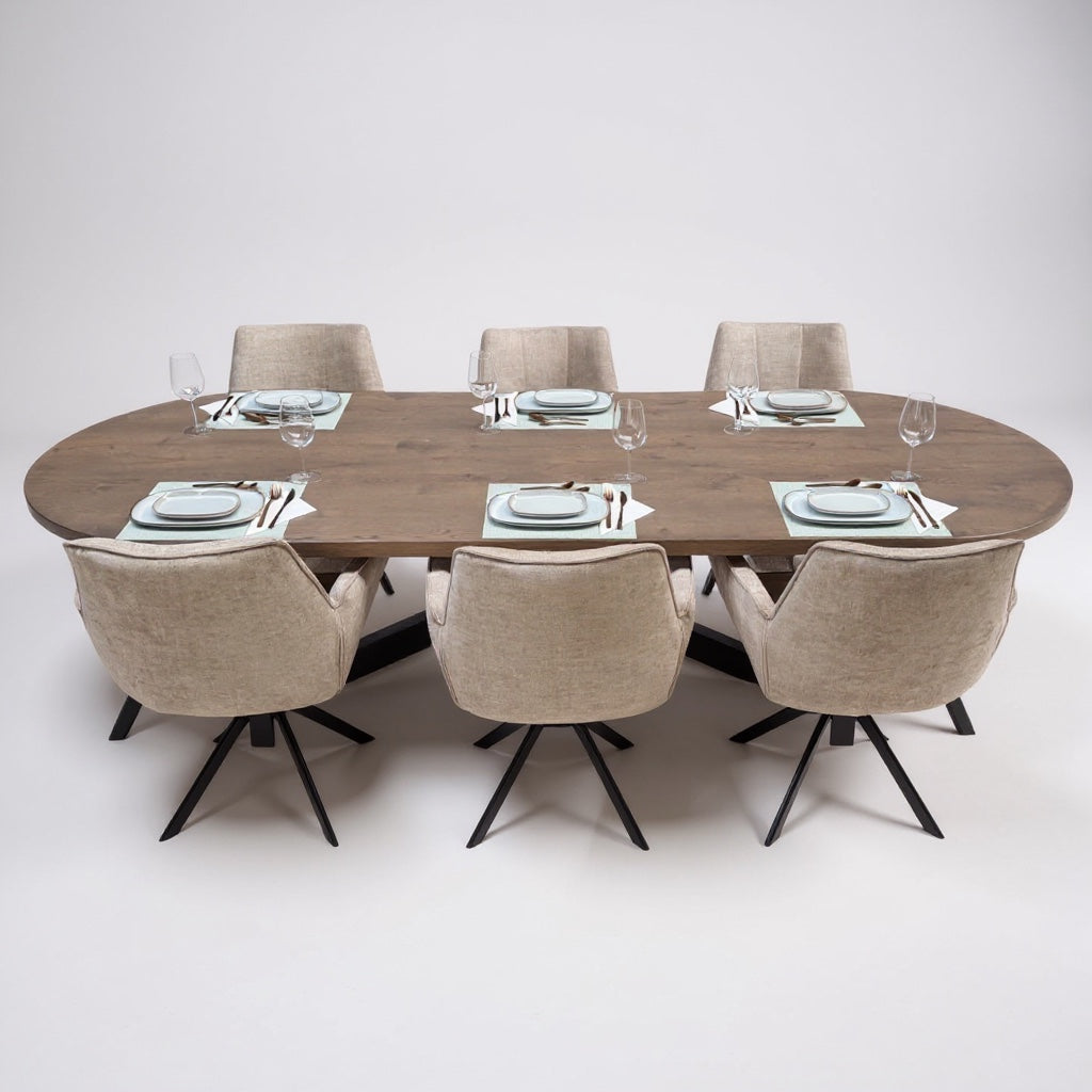 Table flat oval oak - Flower leg - Pura Natura