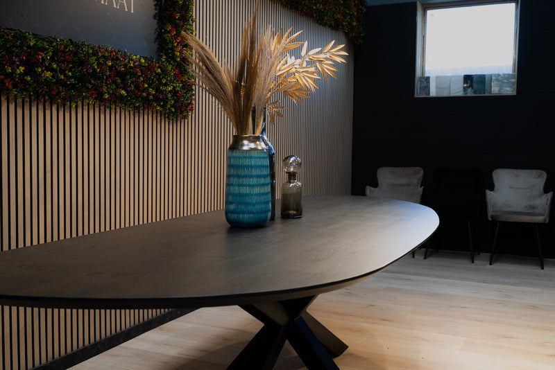 Table en chêne bio - Pieds coniques - Gris foncé