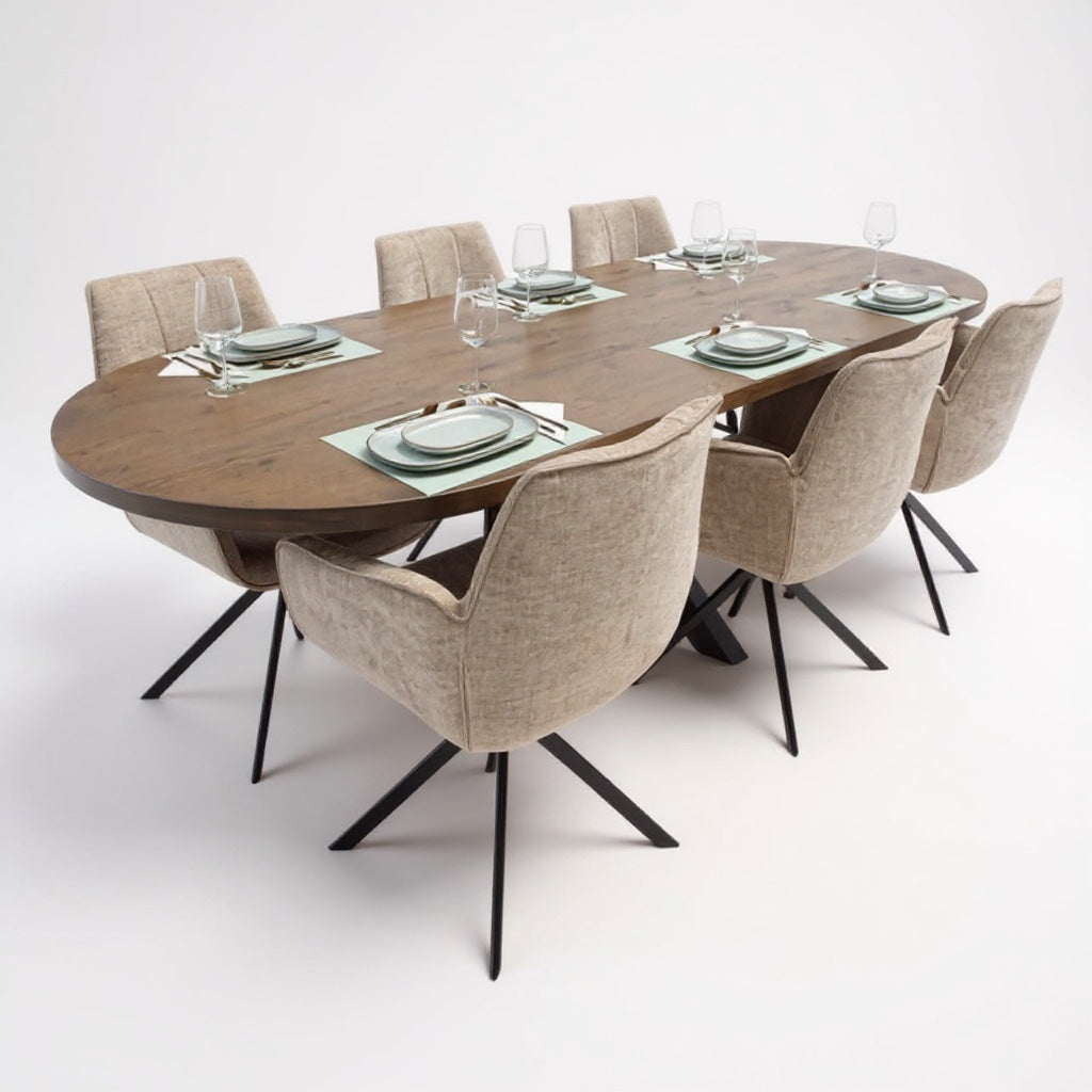 Table flat oval oak - Flower leg - Pura Natura