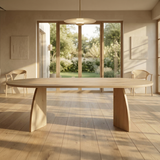 Plat ovaal eikenhouten tafel op maat - driehoek poot