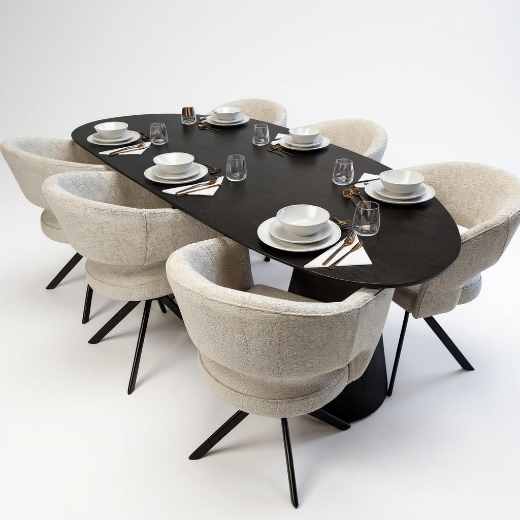 Tafel Organisch eikenhout - Set Kegelpoot - Dark Grey
