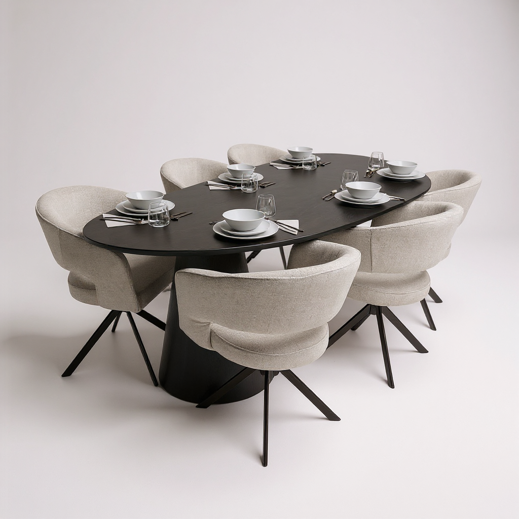 Table Organic Oak Wood - Set Cone Leg - Dark Grey
