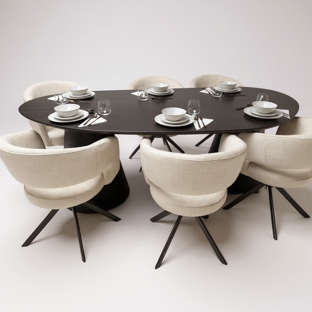 Table Organic Oak Wood - Set Cone Leg - Dark Grey
