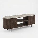 TV-Meubel Riku (160 cm) – Donkere Eik & Shakespear Beige Keramiek