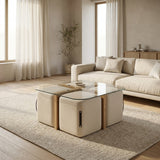 Salontafel Sana 90x90 cm met 4 Poefs