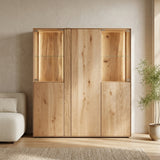 Wandkast Livigno - 132,8 cm - Massief Wildeiken met LED-verlichting