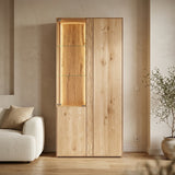 Vitrinekast Livigno - 92,4 cm - Massief Wildeiken met LED-verlichting