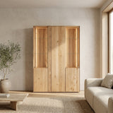 Vitrinekast Livigno - 132,8 cm - Massief Wildeiken met LED-verlichting