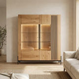 Wandkast Ascona - 160 cm - Massief Wildeiken met LED-verlichting