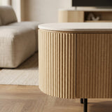 TV-Meubel Riku (160 cm) – Naturel Eik & Baroque Grijs Keramiek