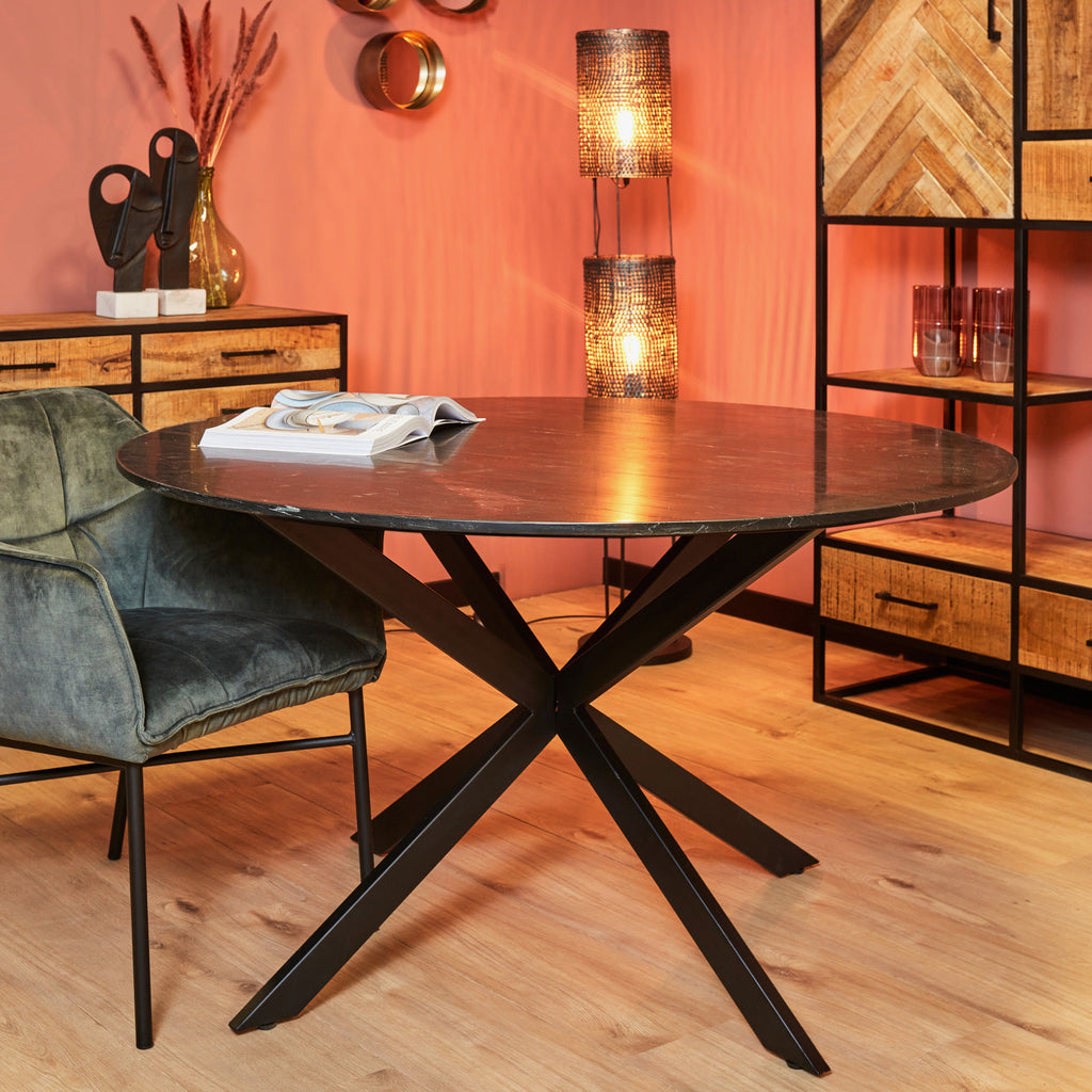 Eettafel Lynn | Rond | Zwart marmer | 130 cm - Inrichting Op Maat