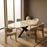 Table flat oval oak - Flower leg - Pura Natura