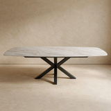 Quartz Travertino eettafel met matrix poot