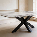 Quartz Calacatta Monet eettafel met matrix poot