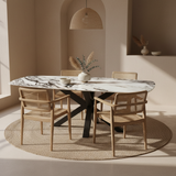 Quartz Calacatta Monet eettafel met matrix poot