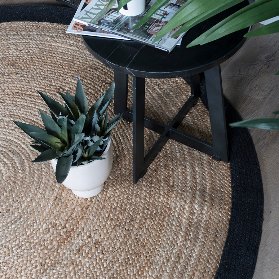 Vloerkleed Jute Naturel/Zwart Rond - view 2