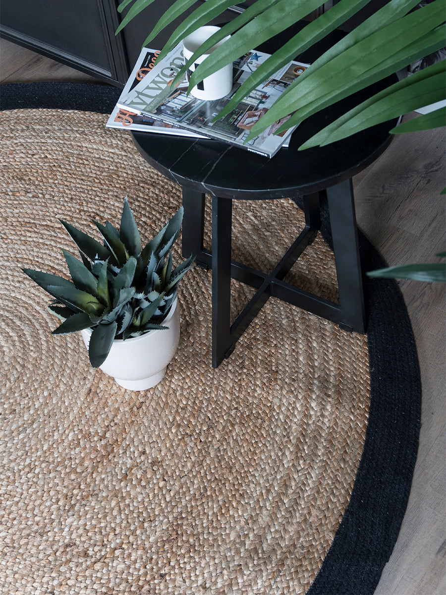 Vloerkleed Jute Naturel/Zwart Rond - view 2