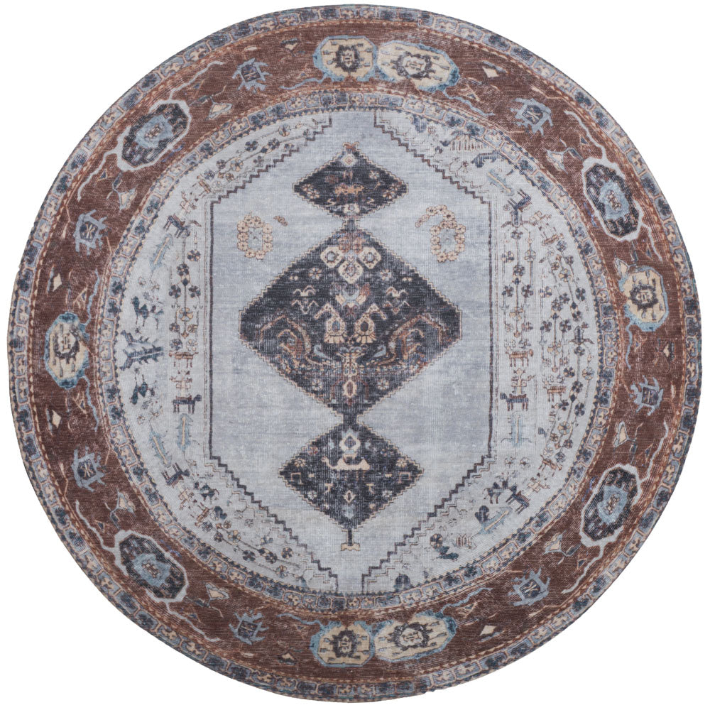Vloerkleed Karaca Antraciet/Brown 09 Rond - Bruin Rond
