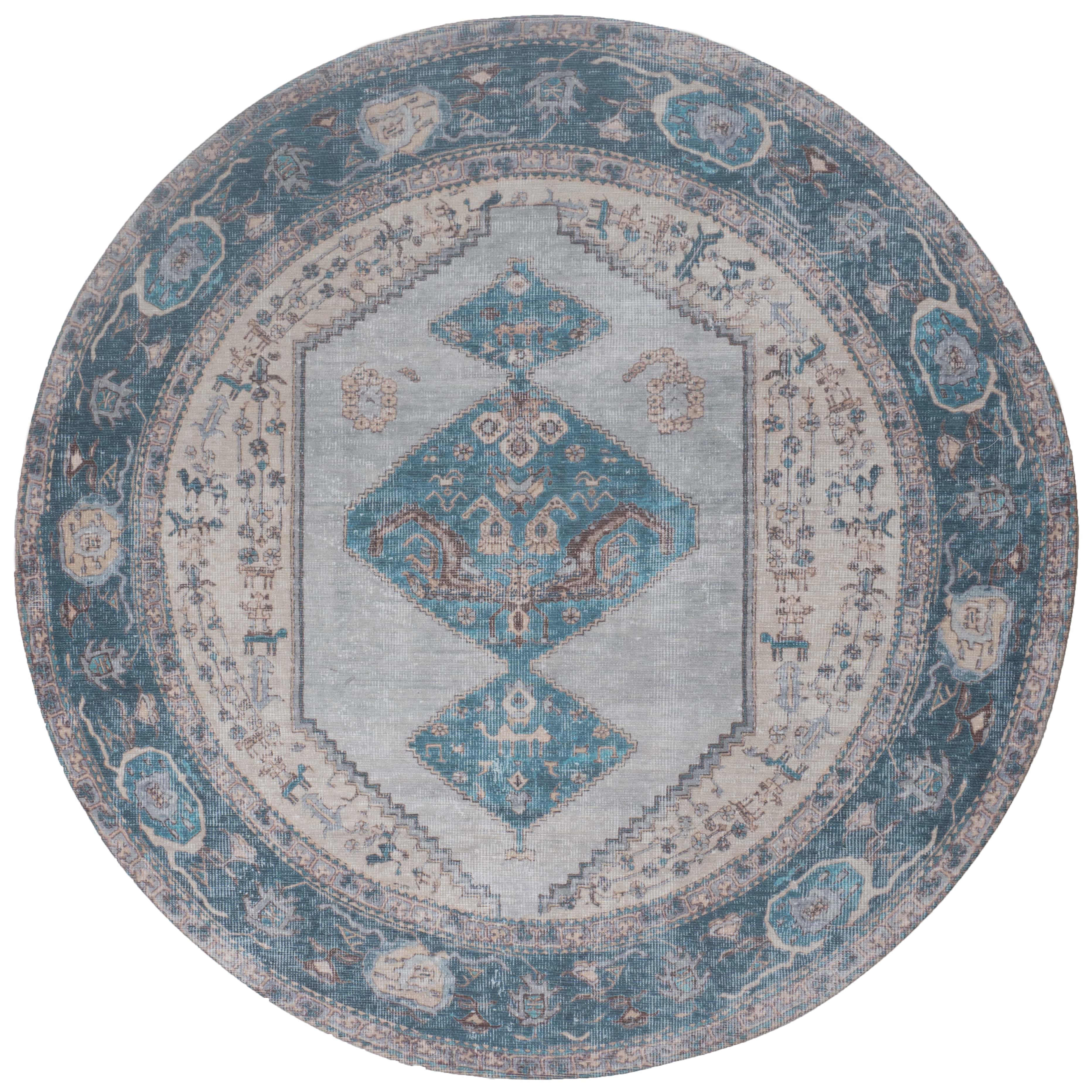 Vloerkleed Karaca Blue 03 Rond - Blauw Rond