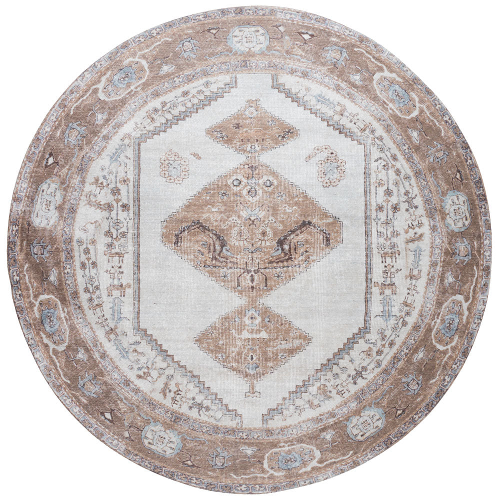 Vloerkleed Karaca Brown 08 Rond - Bruin Rond